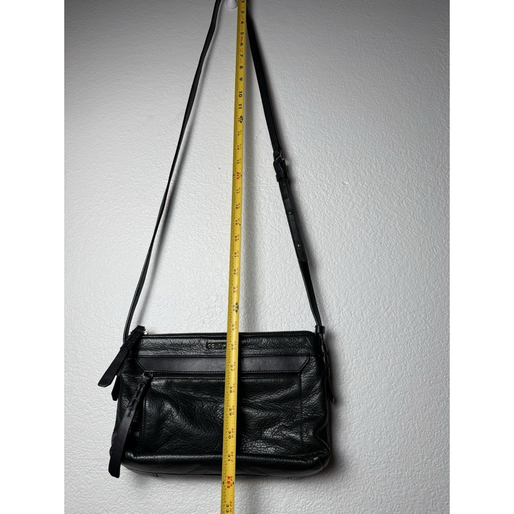 Cole Haan Black Pebbled Leather Crossbody Bag Zip Top Adjustable Strap Purse - Picture 8 of 10